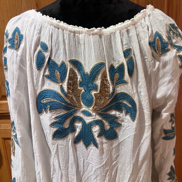 Soft Surroundings Botanical Gardens Embroidered Sequins Blouse Marshmallow Large - Picture 12 of 13